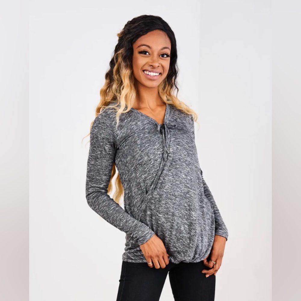Latched mama tie front nursing sweater in midnight